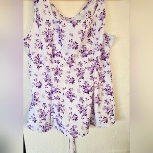 White With Purple Floral Design Women's Blouse